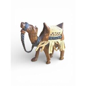 Vintage Camel hand Carved Wood 3.5" Tall x 3.5 Wide saddle braided rope reins